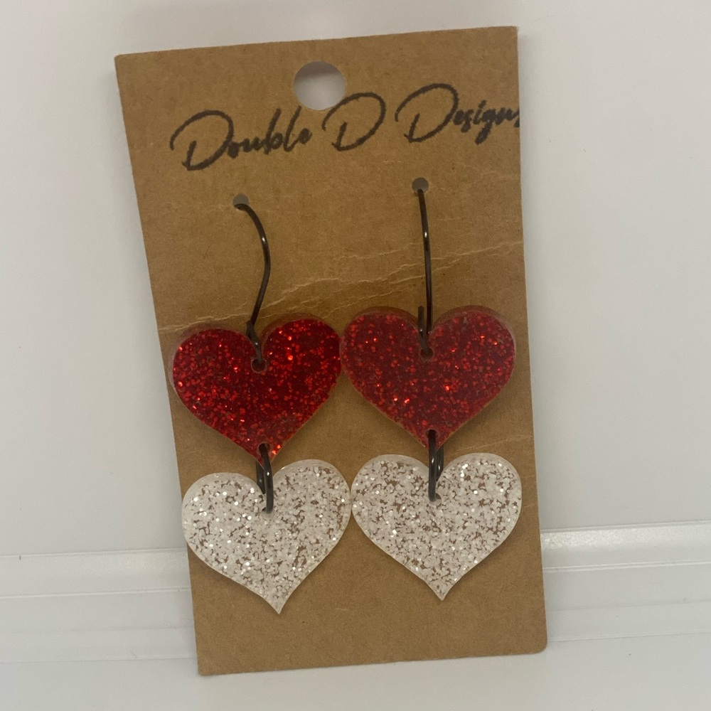 5/$25 Heart Drop Glitter Earrings - Brand New - Picture 2 of 4